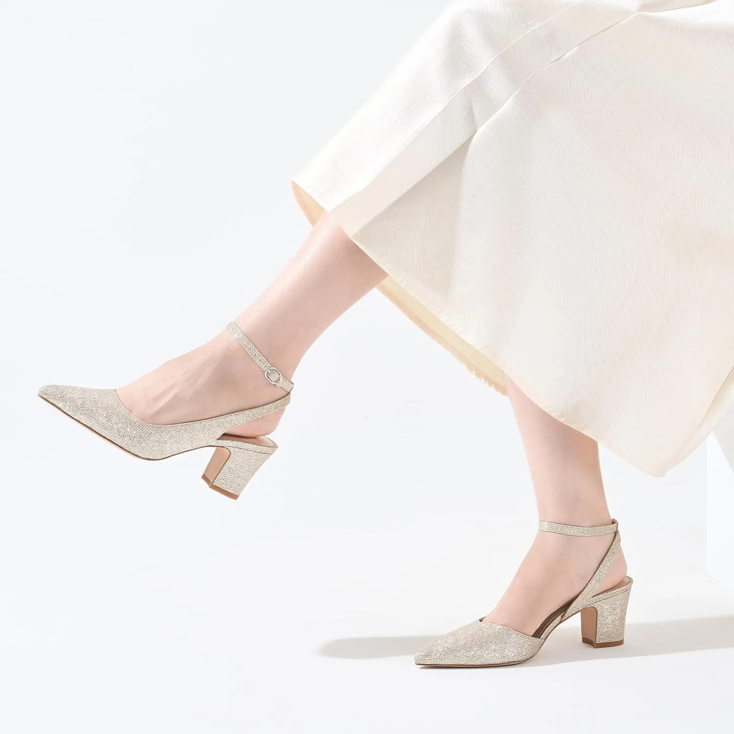 ALICEPUB Women's Closed Toe Heels Pumps Slingback Heels 2inch Chunky Block Heels Low Dress Shoes Comfortable Business Office Work Heels Wedding Shoes