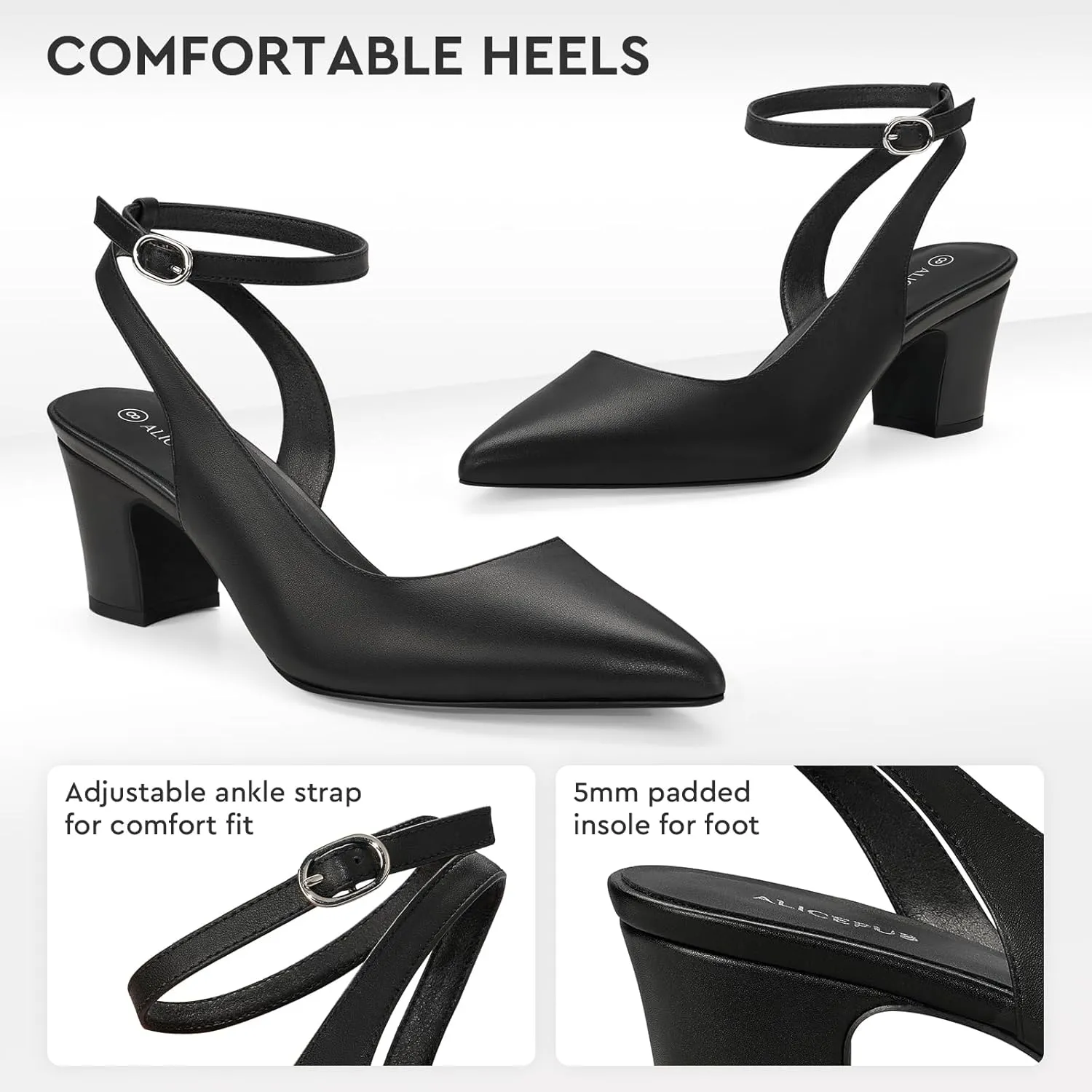 ALICEPUB Women's Closed Toe Heels Pumps Slingback Heels 2inch Chunky Block Heels Low Dress Shoes Comfortable Business Office Work Heels Wedding Shoes