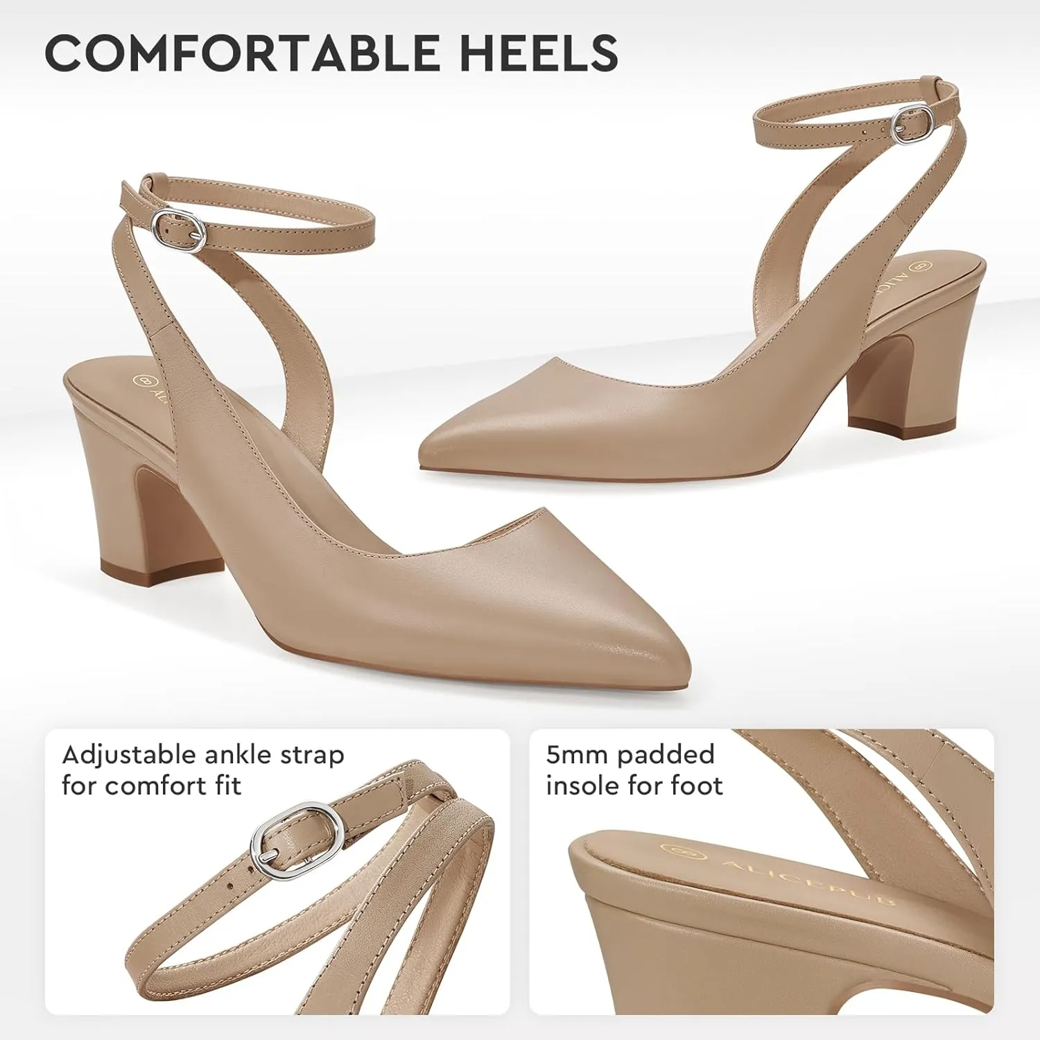 ALICEPUB Women's Closed Toe Heels Pumps Slingback Heels 2inch Chunky Block Heels Low Dress Shoes Comfortable Business Office Work Heels Wedding Shoes