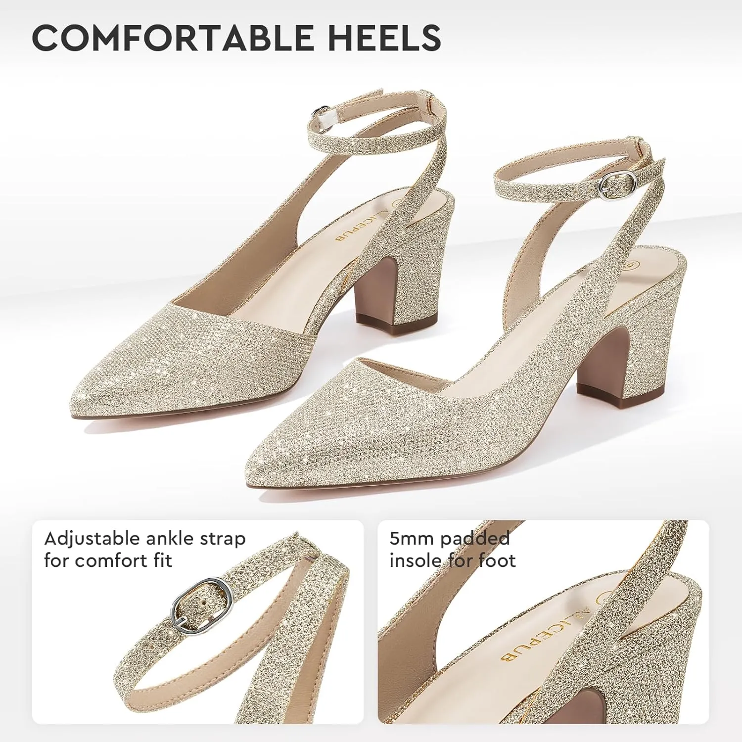 ALICEPUB Women's Closed Toe Heels Pumps Slingback Heels 2inch Chunky Block Heels Low Dress Shoes Comfortable Business Office Work Heels Wedding Shoes