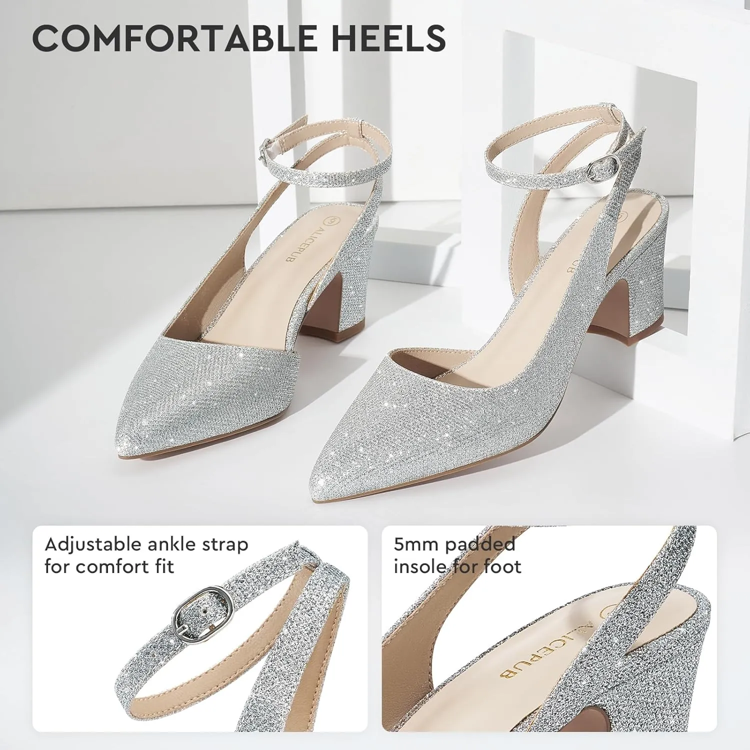 ALICEPUB Women's Closed Toe Heels Pumps Slingback Heels 2inch Chunky Block Heels Low Dress Shoes Comfortable Business Office Work Heels Wedding Shoes