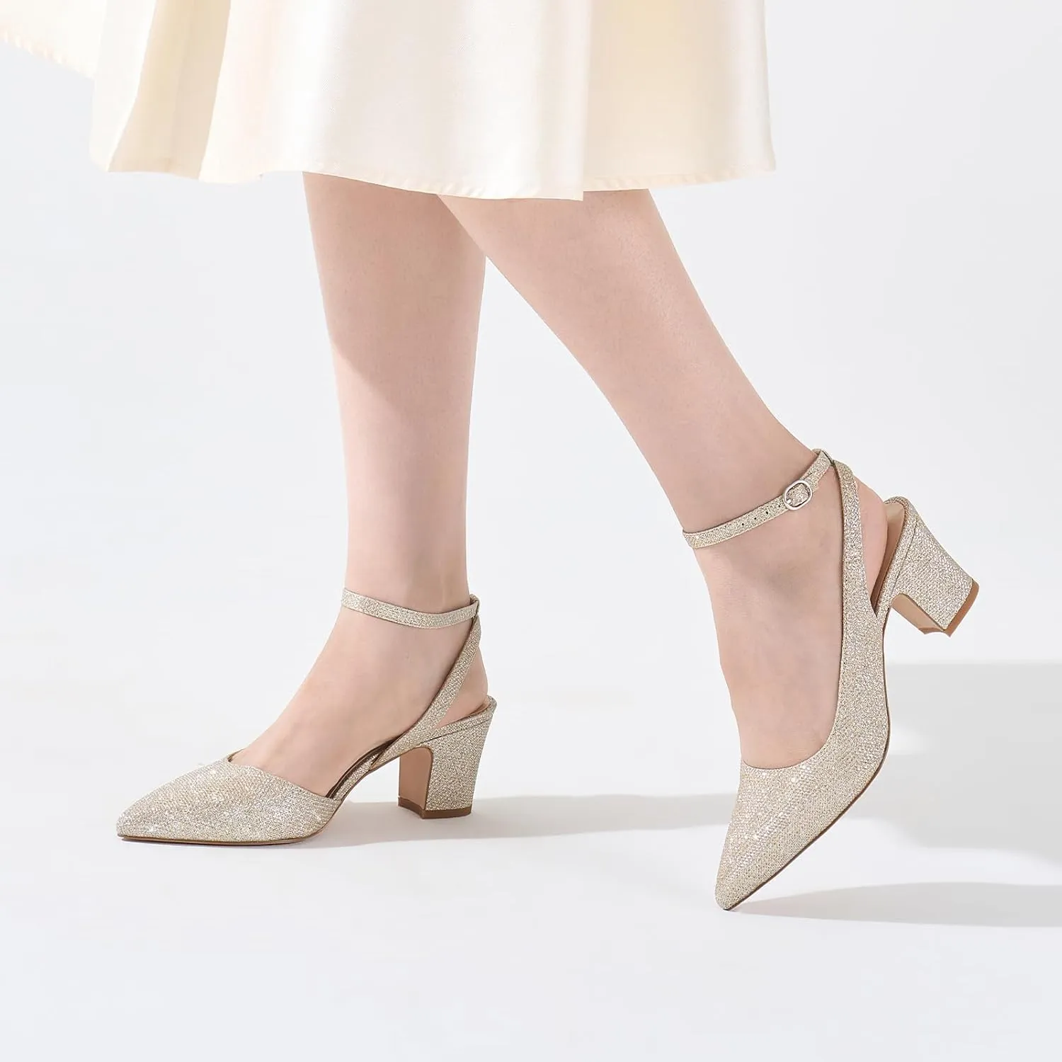 ALICEPUB Women's Closed Toe Heels Pumps Slingback Heels 2inch Chunky Block Heels Low Dress Shoes Comfortable Business Office Work Heels Wedding Shoes