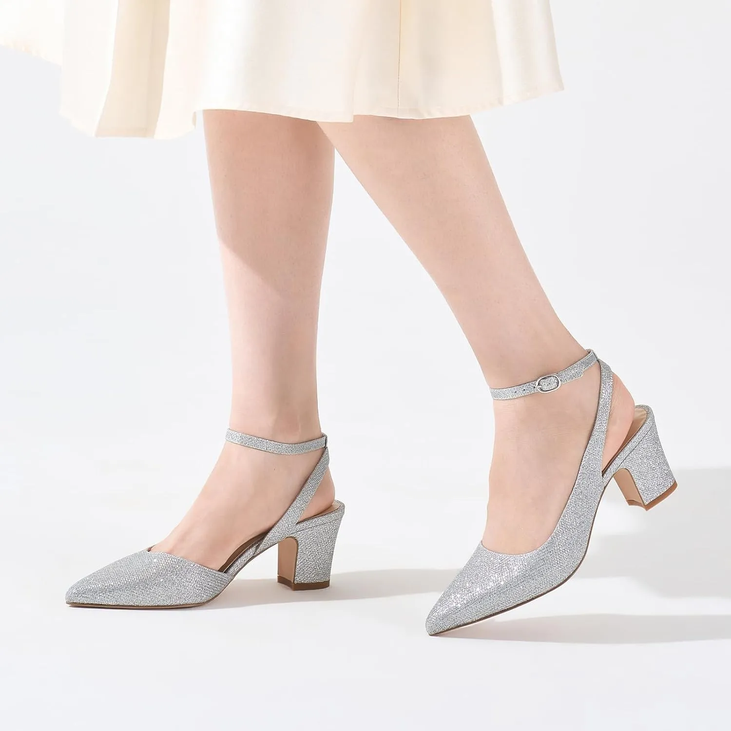 ALICEPUB Women's Closed Toe Heels Pumps Slingback Heels 2inch Chunky Block Heels Low Dress Shoes Comfortable Business Office Work Heels Wedding Shoes