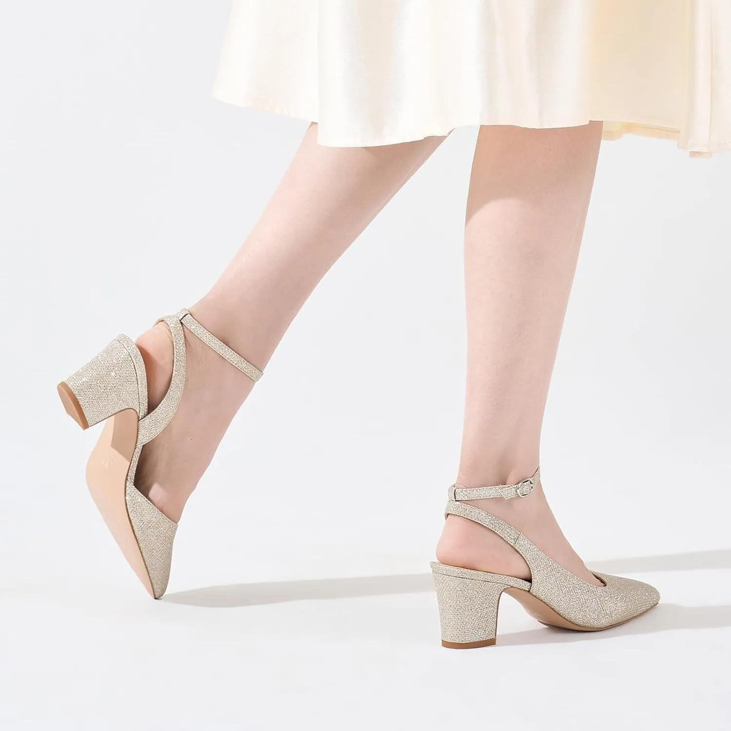ALICEPUB Women's Closed Toe Heels Pumps Slingback Heels 2inch Chunky Block Heels Low Dress Shoes Comfortable Business Office Work Heels Wedding Shoes