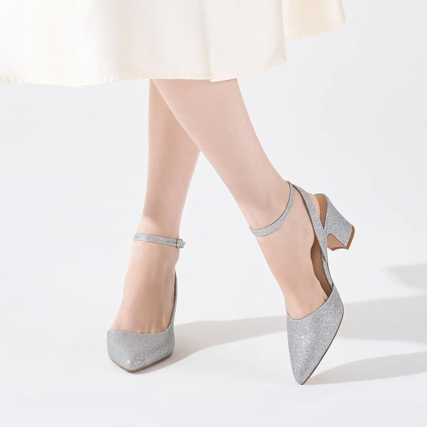 ALICEPUB Women's Closed Toe Heels Pumps Slingback Heels 2inch Chunky Block Heels Low Dress Shoes Comfortable Business Office Work Heels Wedding Shoes