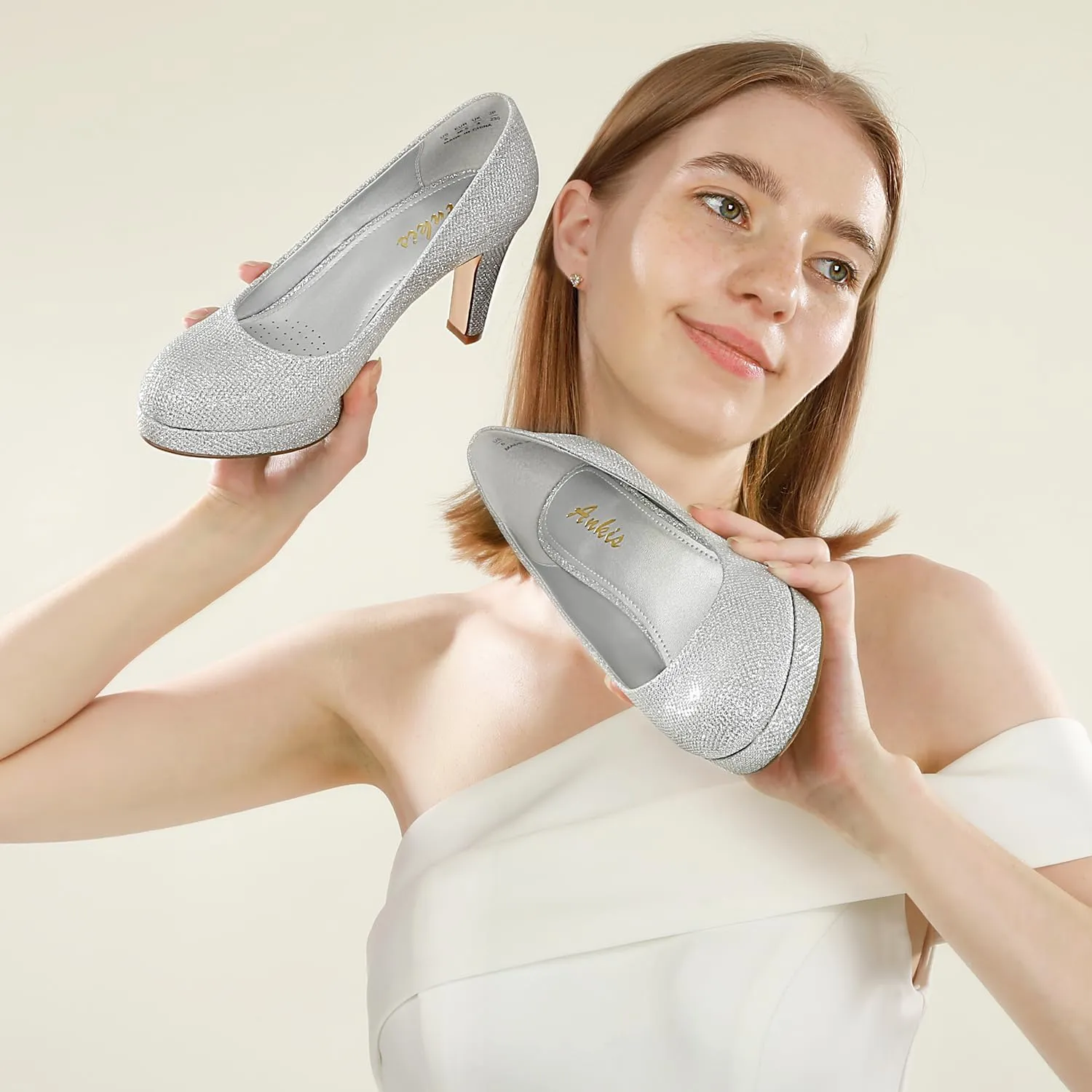 Ankis Women's Pumps - Womens Comfy Close Toe Heels - 3.15in Black Dress Shoes for Women - Comfortable Work Heels for Women - Black Heels, Nude Heels, White Heels,Gold Heels, Silver Heels for Women