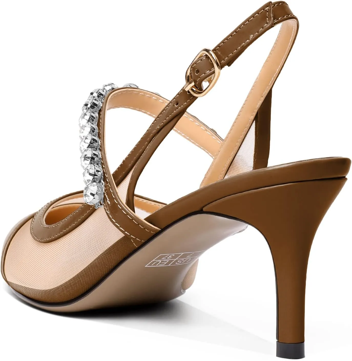 AUMOTED Women's Slingback Mid Heels Pointed Cap Toe Pumps High Heel Crystal Slingback Dating Patent Stiletto Pumps Rhinestones Ankle Strap Heels 2.5 Inch Party Shoes