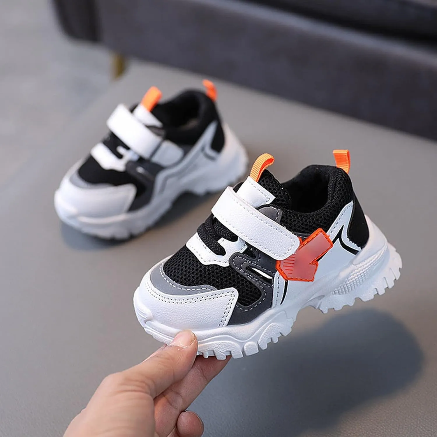 Baby Infant Chunky Sole Non Slip First Walking Sneaker Toddler Newborn Hook and Loops Mesh Breathable Ankle Sport Shoes
