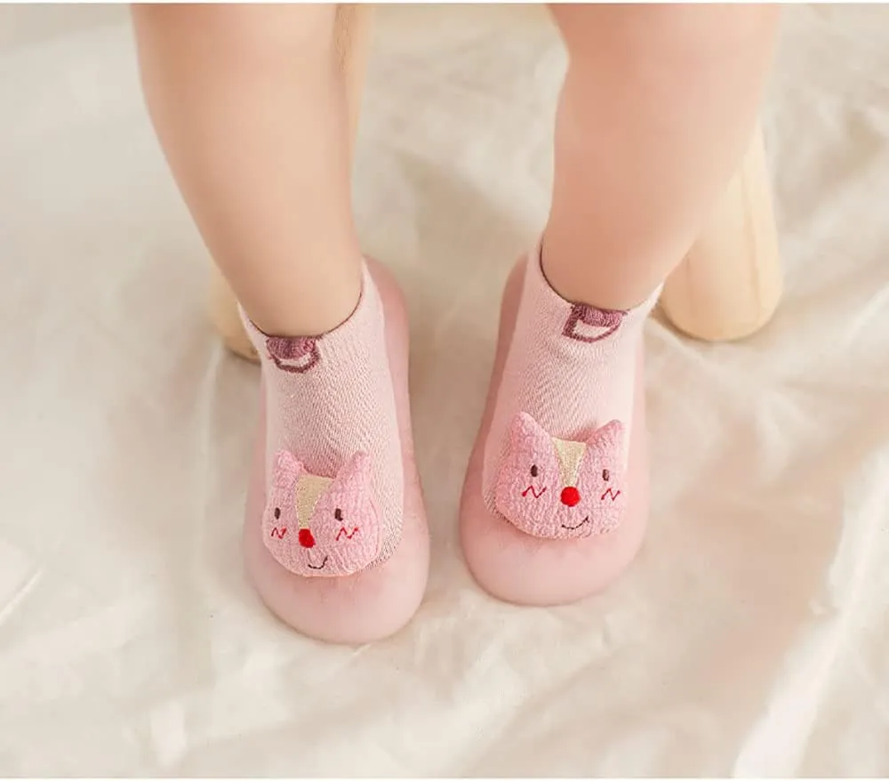 Baby Sock Shoes(0~36 months) Toddler Non-Slip Soft Bottom First Walking Shoes Breathable Lightwewight Cute Animal Rubber Sole Shoes Floor Slippers for Boys Girls