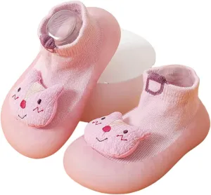 Baby Sock Shoes(0~36 months) Toddler Non-Slip Soft Bottom First Walking Shoes Breathable Lightwewight Cute Animal Rubber Sole Shoes Floor Slippers for Boys Girls