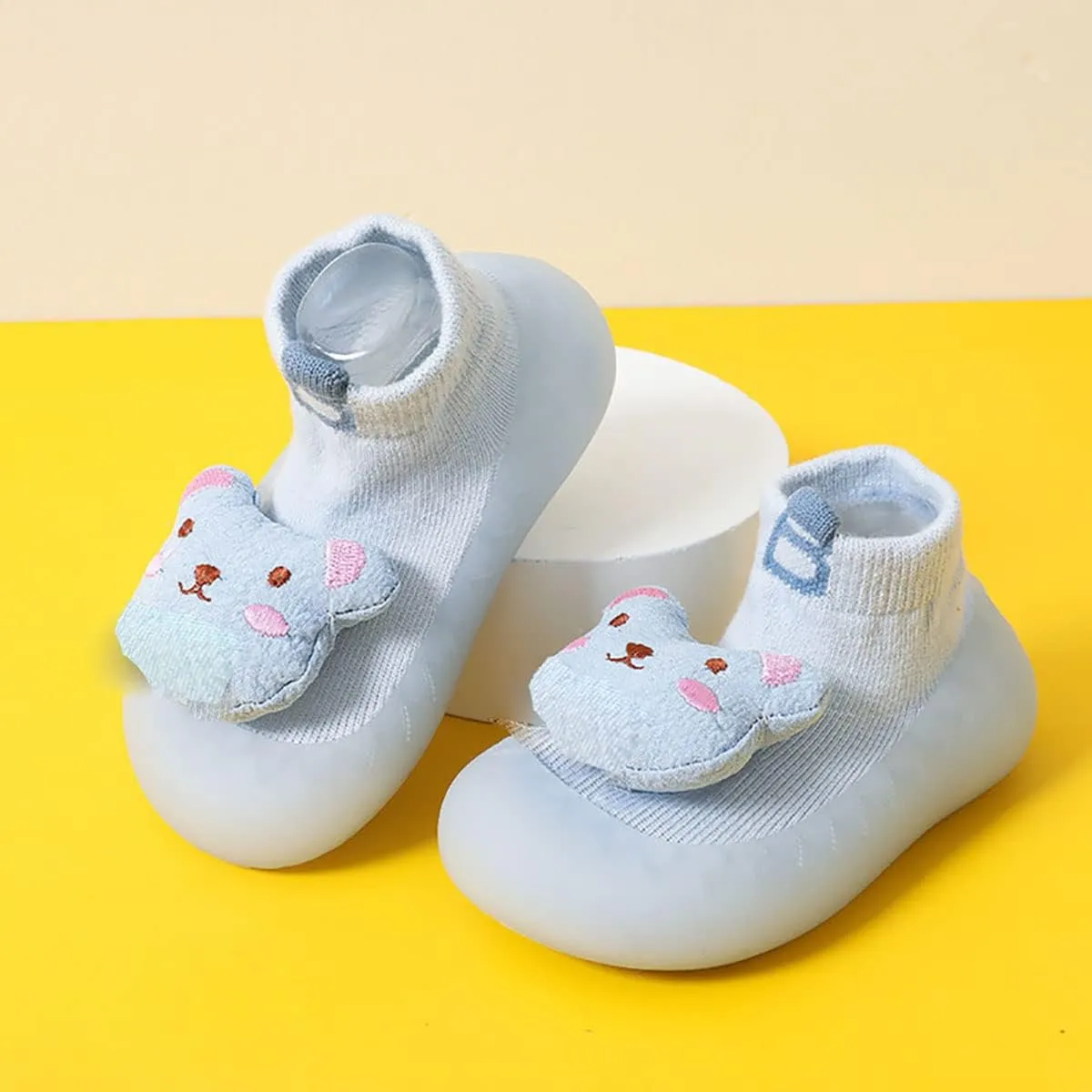 Baby Sock Shoes(0~36 months) Toddler Non-Slip Soft Bottom First Walking Shoes Breathable Lightwewight Cute Animal Rubber Sole Shoes Floor Slippers for Boys Girls