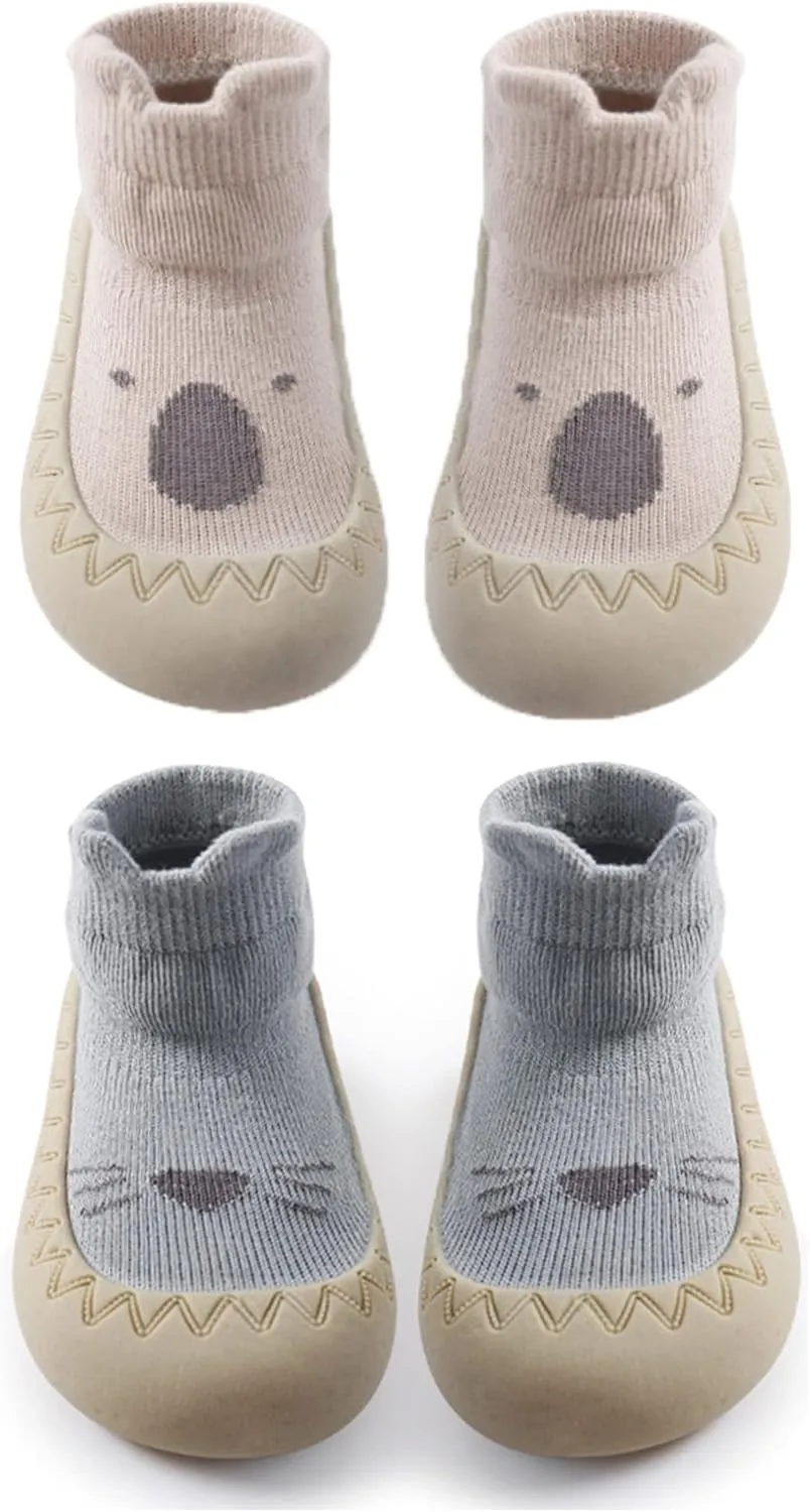 Baby Toddler Non-skid Sock Shoes Non Slip Floor Slipper for Boys Girls First Walking 2 Pairs
