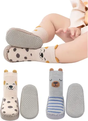 Baby Toddler Non-skid Sock Shoes Non Slip Floor Slipper for Boys Girls First Walking 2 Pairs