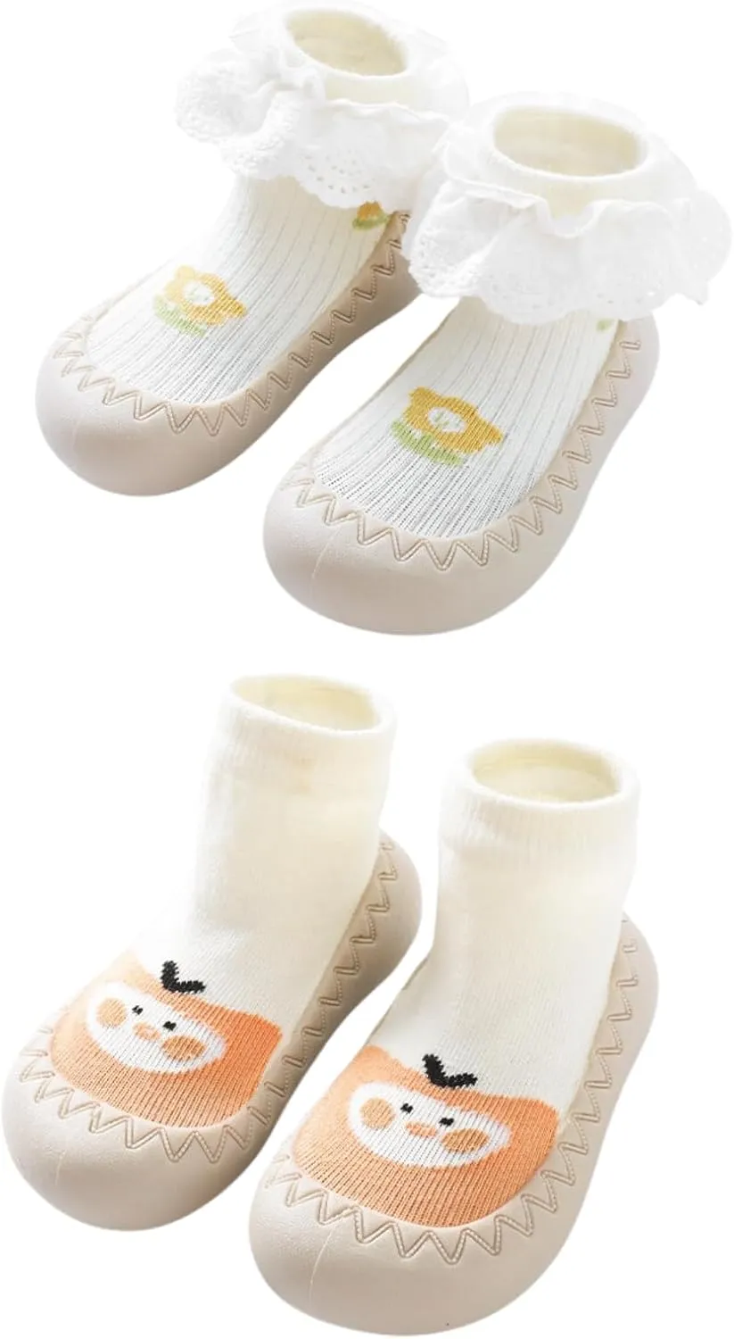 Baby Toddler Non-skid Sock Shoes Non Slip Floor Slipper for Boys Girls First Walking 2 Pairs