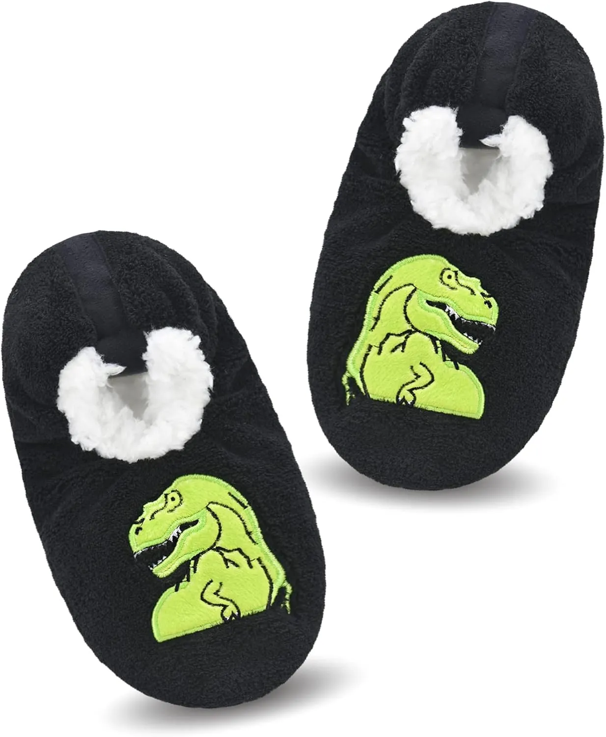 Boys House Slippers With Non Skid Bottoms, Cute Animal Slipper Socks With Grippers For Big Kids, Cozy Soft Sole Warm Fuzzy House Shoes