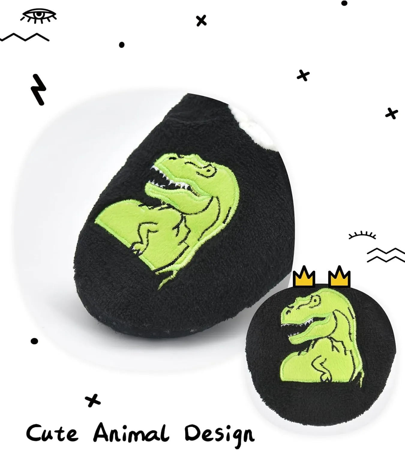 Boys House Slippers With Non Skid Bottoms, Cute Animal Slipper Socks With Grippers For Big Kids, Cozy Soft Sole Warm Fuzzy House Shoes