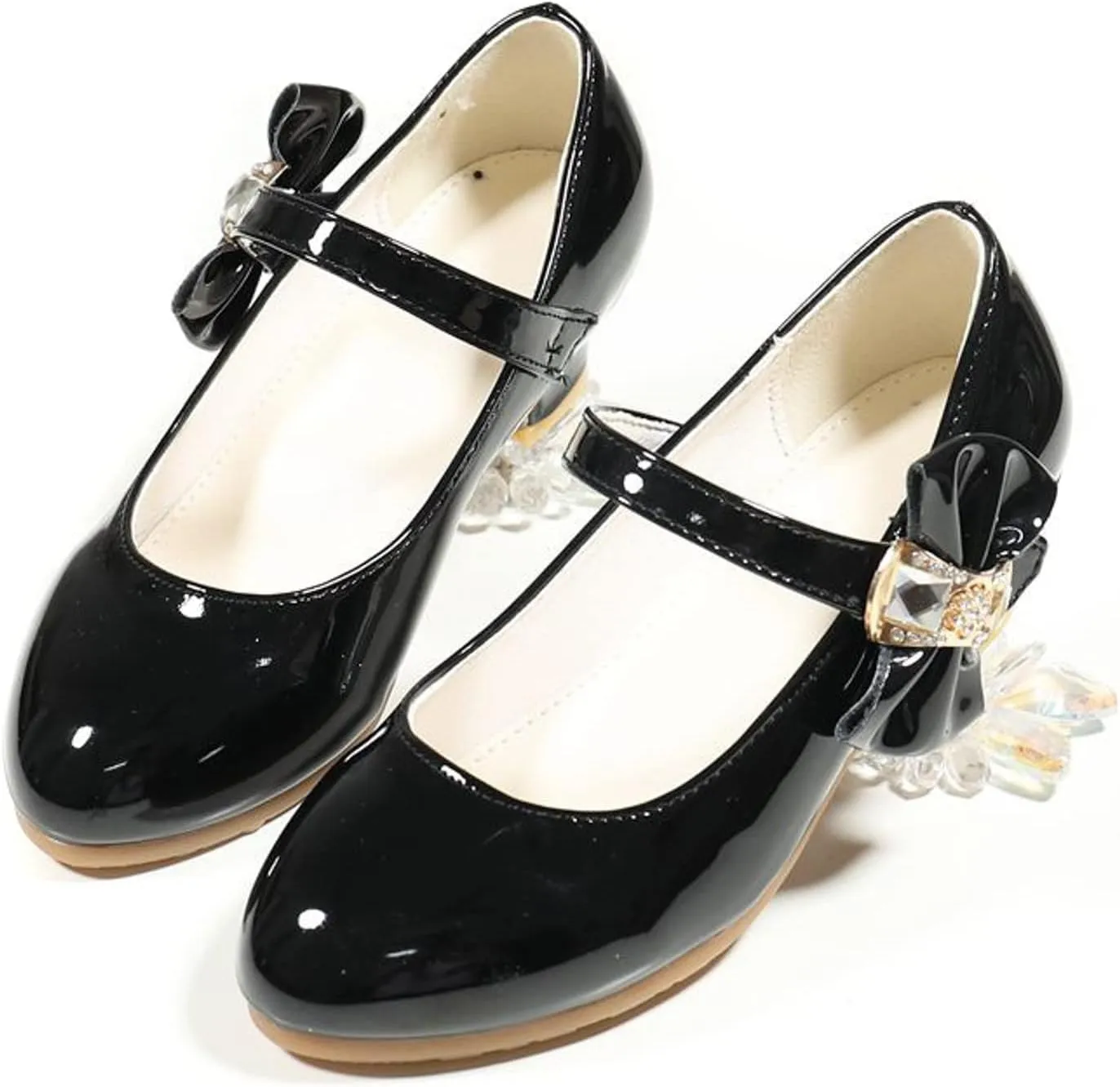 Children Girl Mary Jane Flats Indoor Party Dance Sandals Bowknot Princess Dress Mary Janes PU Leather Heeled Moccasins