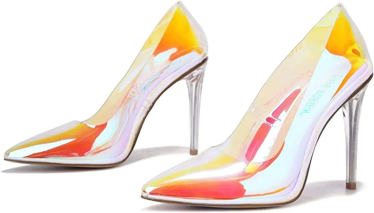 Clear Pointed Toe Heels for Women- Pointy Heels for Women with Transparent Upper, 3.75 inch Lucite Heel & Genuine Leather Insole- Classy Clear Pumps (Glass Doll.A)