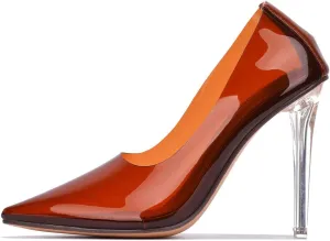 Clear Pointed Toe Heels for Women- Pointy Heels for Women with Transparent Upper, 3.75 inch Lucite Heel & Genuine Leather Insole- Classy Clear Pumps (Glass Doll.A)