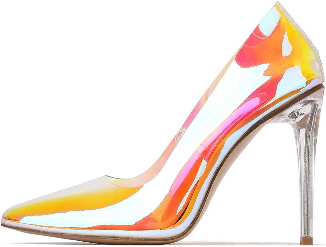 Clear Pointed Toe Heels for Women- Pointy Heels for Women with Transparent Upper, 3.75 inch Lucite Heel & Genuine Leather Insole- Classy Clear Pumps (Glass Doll.A)