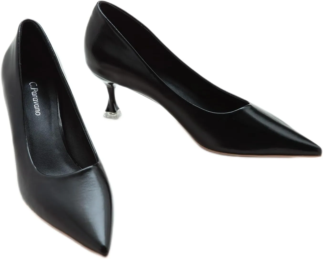 C.Paravano Classic Women's Pumps Metal Square Buckle Pointy Heels for Ladies Stiletto Heel Pointed Toe Dressy Womens Heels Comfortable Office Wear