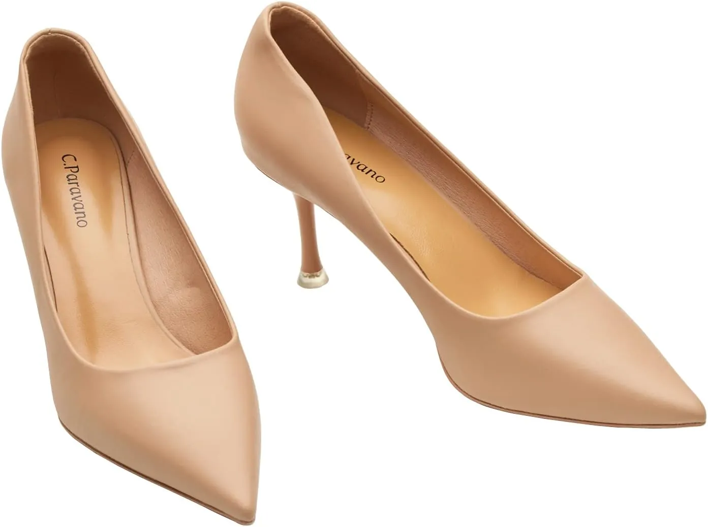 C.Paravano Pointy Heels Wedding Shoes Dressy Low Heel Work Casual Heels Flight Attendant Heels Pointed Toe Pumps for Office Wear and Casual Outfits(Size 11.5,Beige)