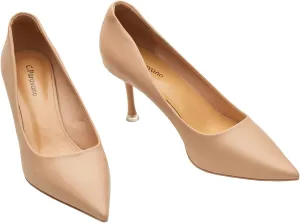 C.Paravano Pointy Heels Wedding Shoes Dressy Low Heel Work Casual Heels Flight Attendant Heels Pointed Toe Pumps for Office Wear and Casual Outfits(Size 11.5,Beige)
