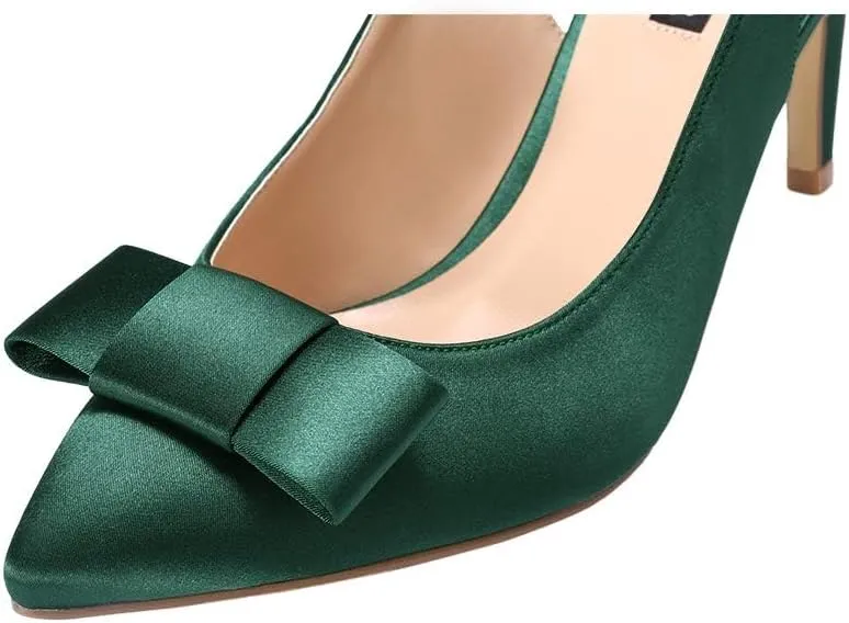 ERIJUNOR Pointy Toe Pumps Mid Heels Wedding Evening Party Prom Slingback Satin Shoes