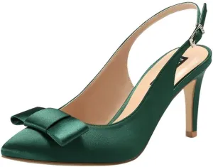 ERIJUNOR Pointy Toe Pumps Mid Heels Wedding Evening Party Prom Slingback Satin Shoes