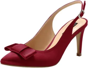 ERIJUNOR Pointy Toe Pumps Mid Heels Wedding Evening Party Prom Slingback Satin Shoes