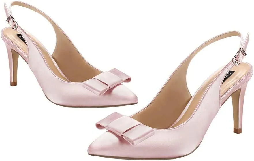 ERIJUNOR Pointy Toe Pumps Mid Heels Wedding Evening Party Prom Slingback Satin Shoes