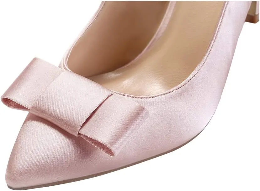 ERIJUNOR Pointy Toe Pumps Mid Heels Wedding Evening Party Prom Slingback Satin Shoes