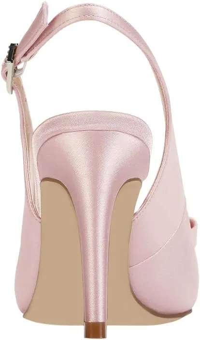ERIJUNOR Pointy Toe Pumps Mid Heels Wedding Evening Party Prom Slingback Satin Shoes