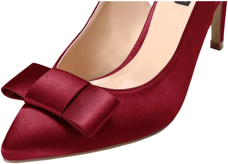 ERIJUNOR Pointy Toe Pumps Mid Heels Wedding Evening Party Prom Slingback Satin Shoes