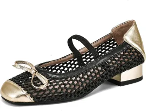Gicoiz Block Low Mid Heels Mary Jane Square Toe Women Bowtie Shoes