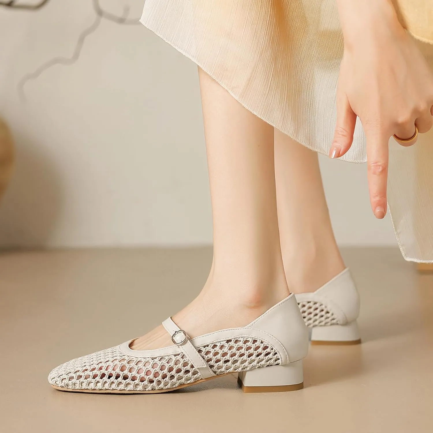 Gicoiz Block Low Mid Heels Mary Jane Square Toe Women Bowtie Shoes
