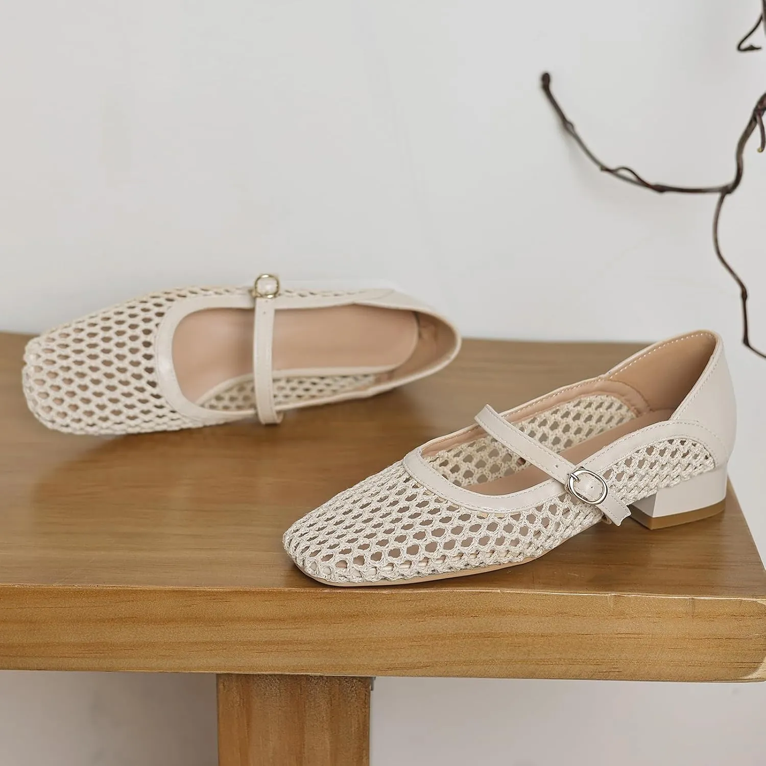 Gicoiz Block Low Mid Heels Mary Jane Square Toe Women Bowtie Shoes