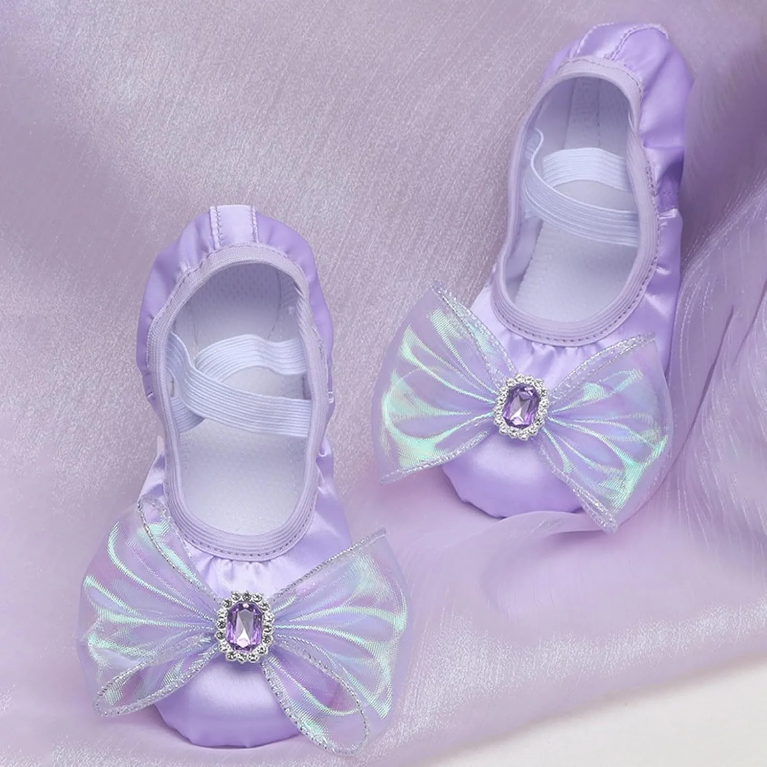 Girls Ballet Shoes Satin Dance Practice Slipper Soft Sole Ballerina Flat Yoga Gymnastics Shoes Toddler/Little/Big Kid