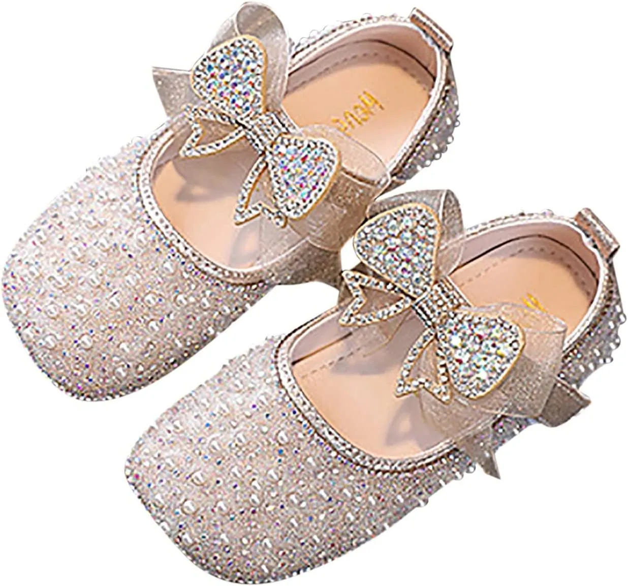 Girls Mary Jane Flats Rhinestone Slip on Ballet Shoes Glitter Pearl Princess Wedding Shoes Toddler/Little/Big Kids
