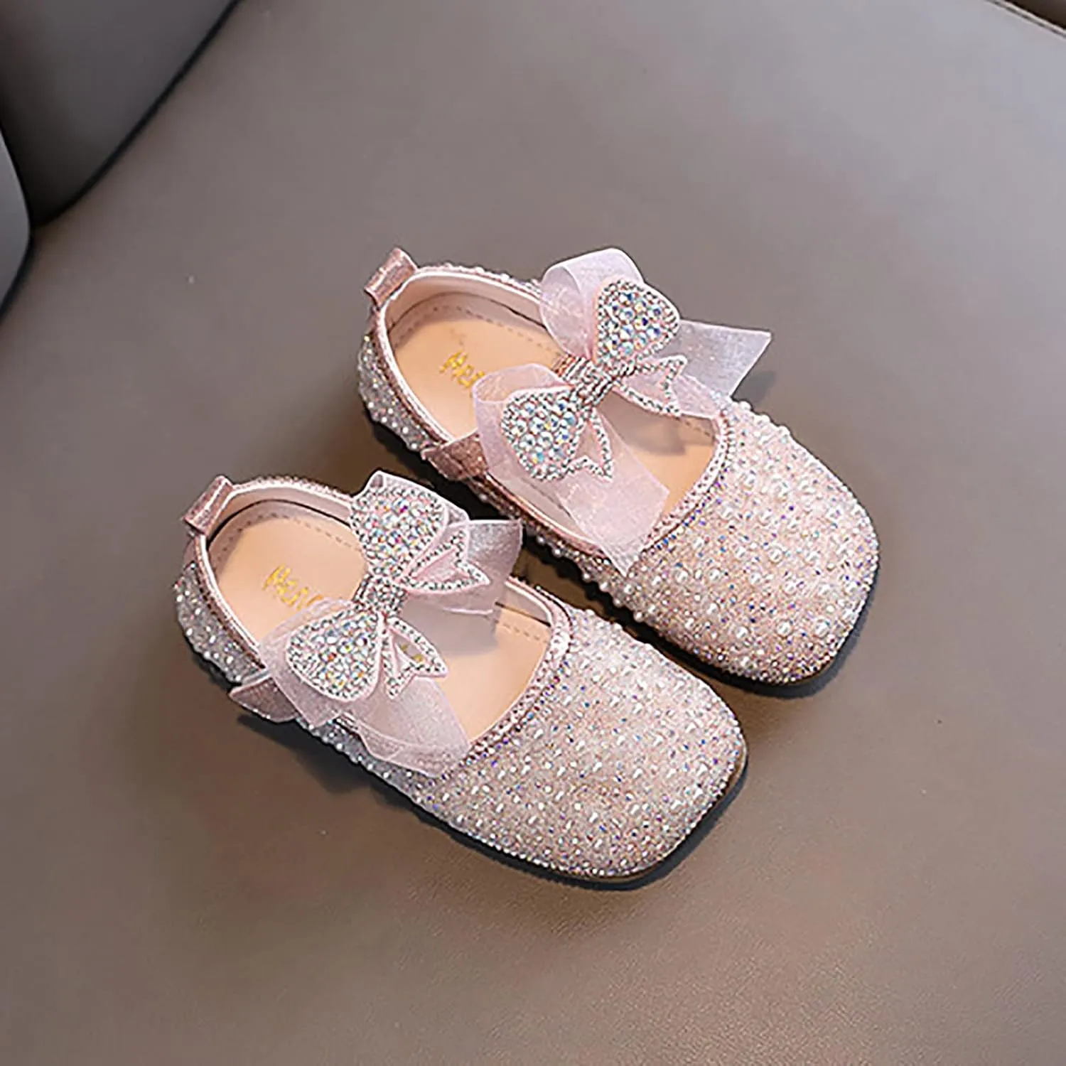 Girls Mary Jane Flats Rhinestone Slip on Ballet Shoes Glitter Pearl Princess Wedding Shoes Toddler/Little/Big Kids