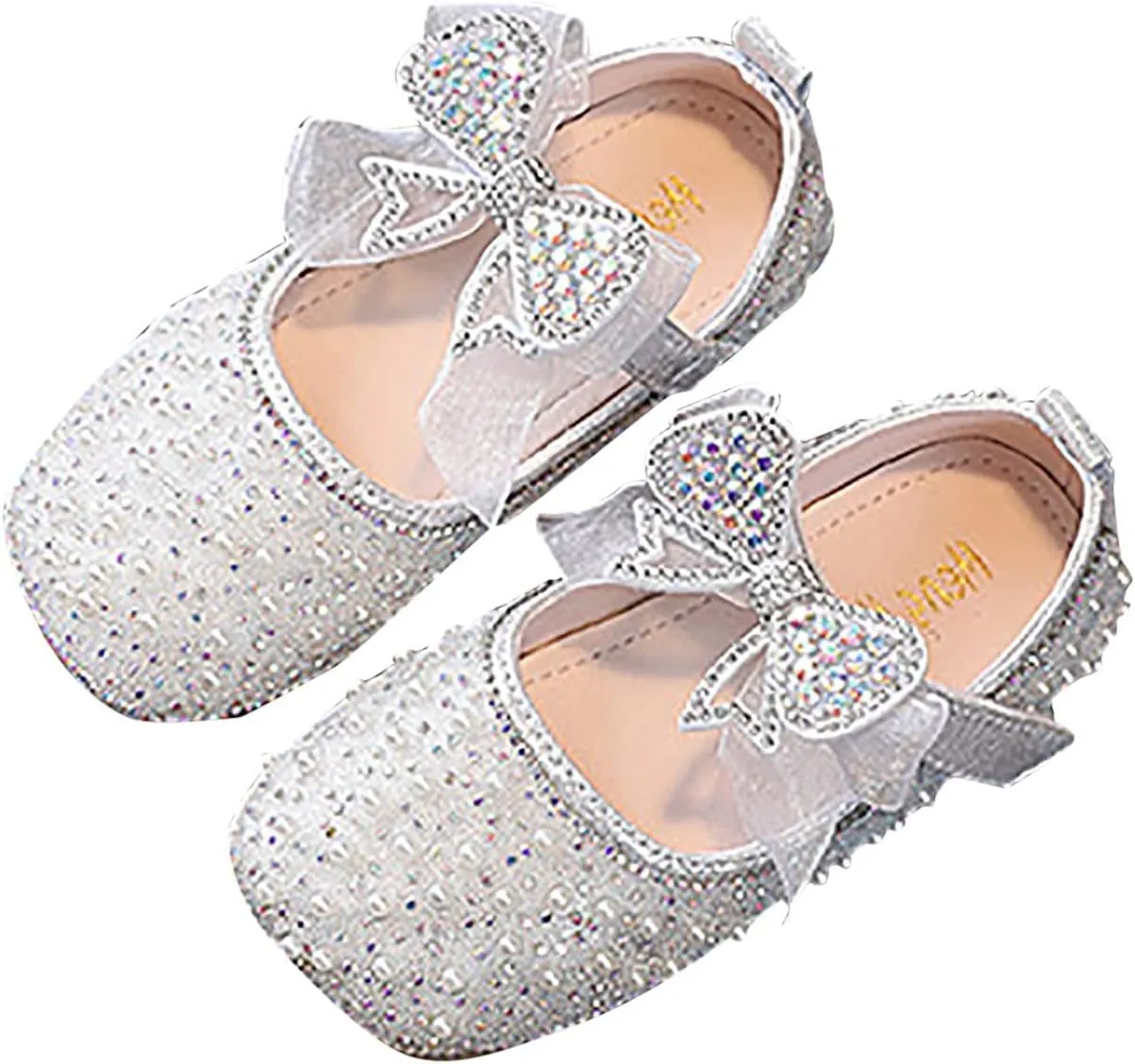 Girls Mary Jane Flats Rhinestone Slip on Ballet Shoes Glitter Pearl Princess Wedding Shoes Toddler/Little/Big Kids
