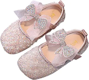 Girls Mary Jane Flats Rhinestone Slip on Ballet Shoes Glitter Pearl Princess Wedding Shoes Toddler/Little/Big Kids