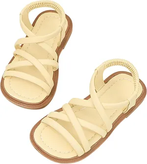 Girls Sandals Strappy Open Toe Outdoor Flats With Elastic Strap Kid Summer Beach Shoes Girl Sandals Size 2 Wide