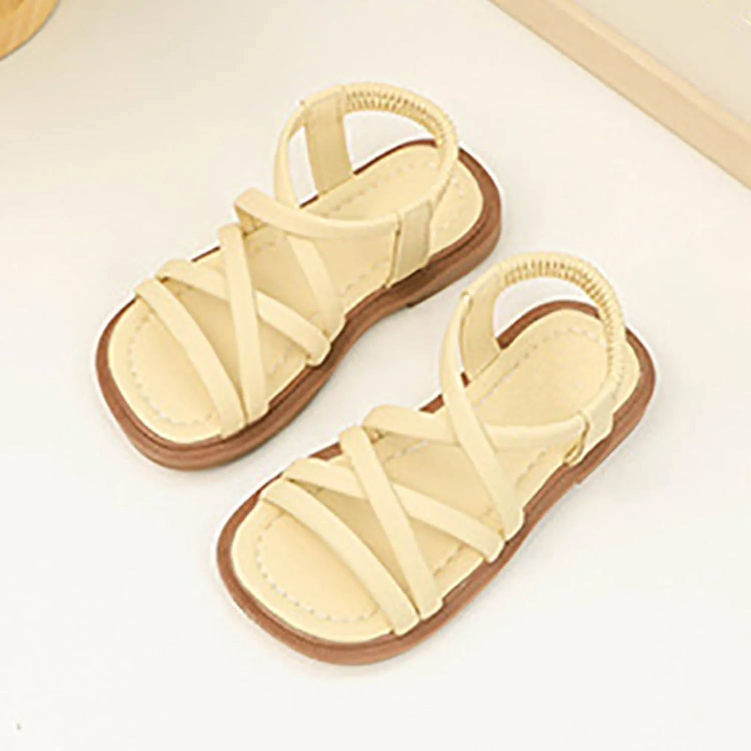 Girls Sandals Strappy Open Toe Outdoor Flats With Elastic Strap Kid Summer Beach Shoes Girl Sandals Size 2 Wide