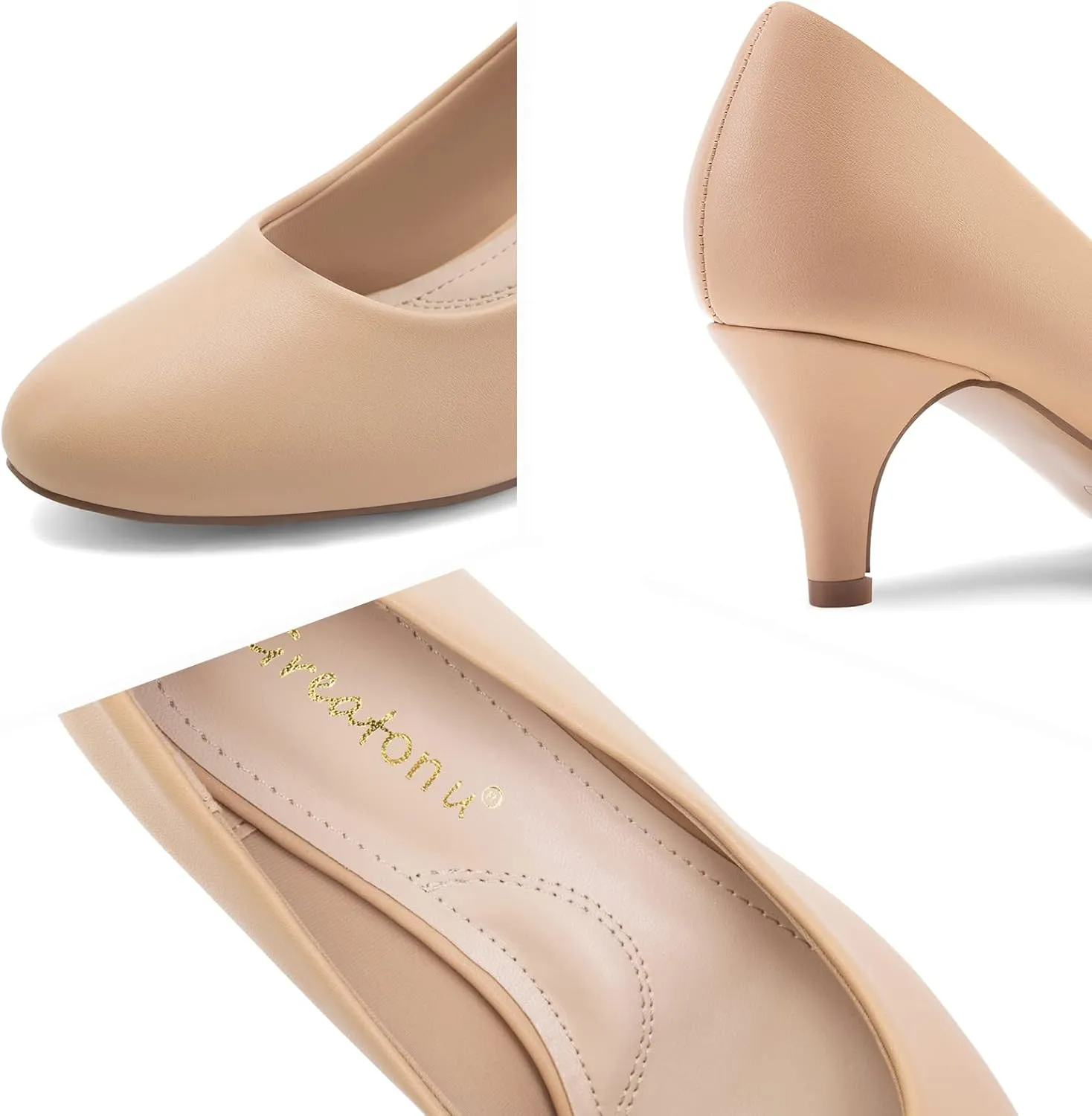 Greatonu Women’s Round Toe Low Heel Pumps Kitten Heels Closed Toe Dress Pumps Shoes Wedding Party Shoes Work Heels