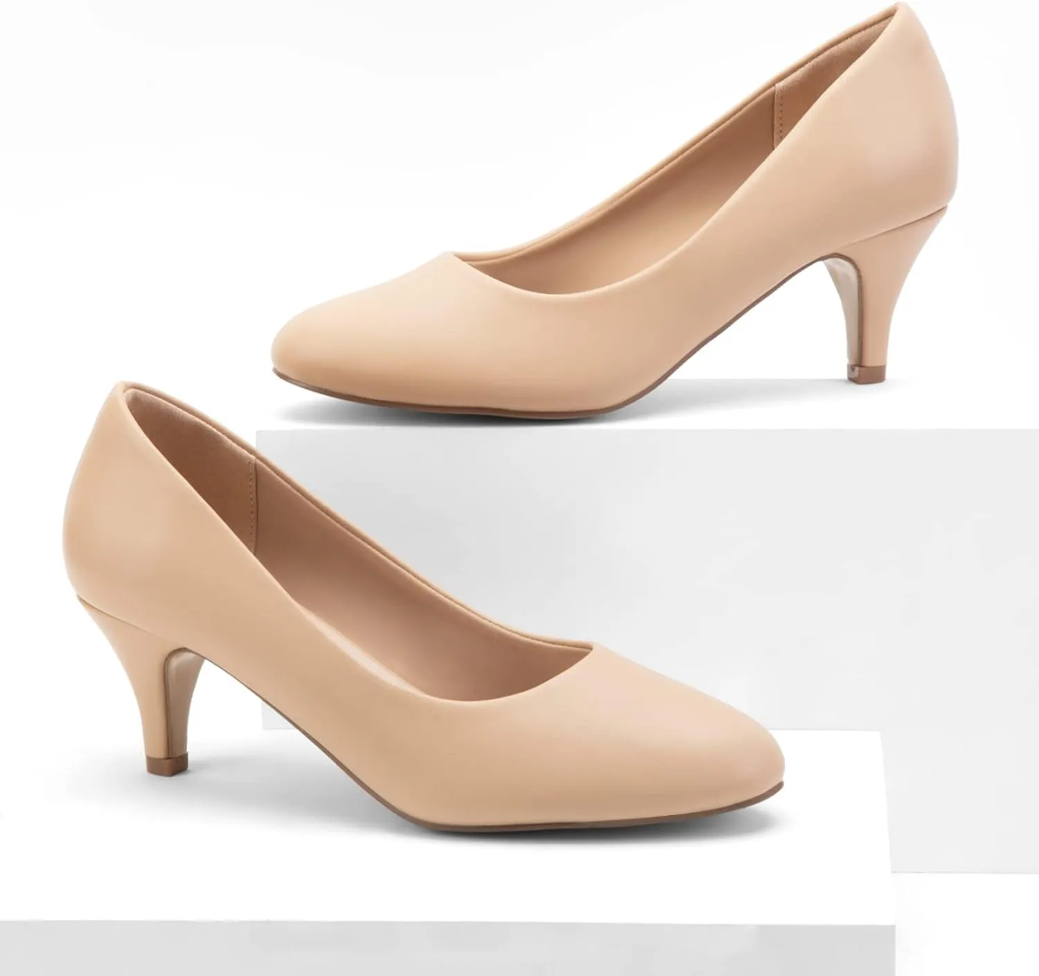 Greatonu Women’s Round Toe Low Heel Pumps Kitten Heels Closed Toe Dress Pumps Shoes Wedding Party Shoes Work Heels