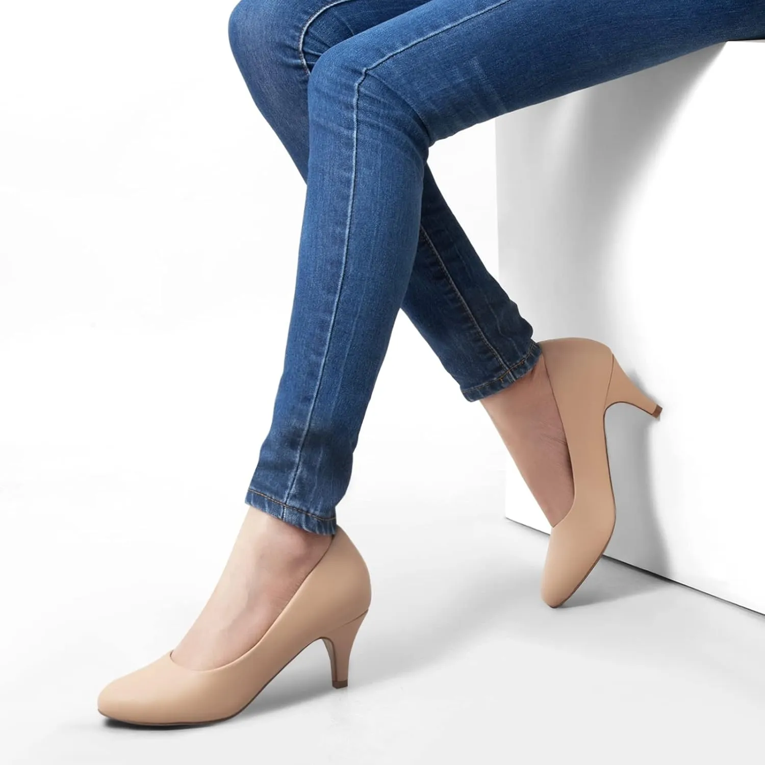 Greatonu Women’s Round Toe Low Heel Pumps Kitten Heels Closed Toe Dress Pumps Shoes Wedding Party Shoes Work Heels