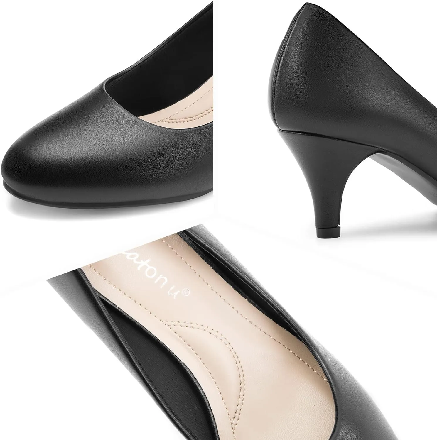 Greatonu Women’s Round Toe Low Heel Pumps Kitten Heels Closed Toe Dress Pumps Shoes Wedding Party Shoes Work Heels