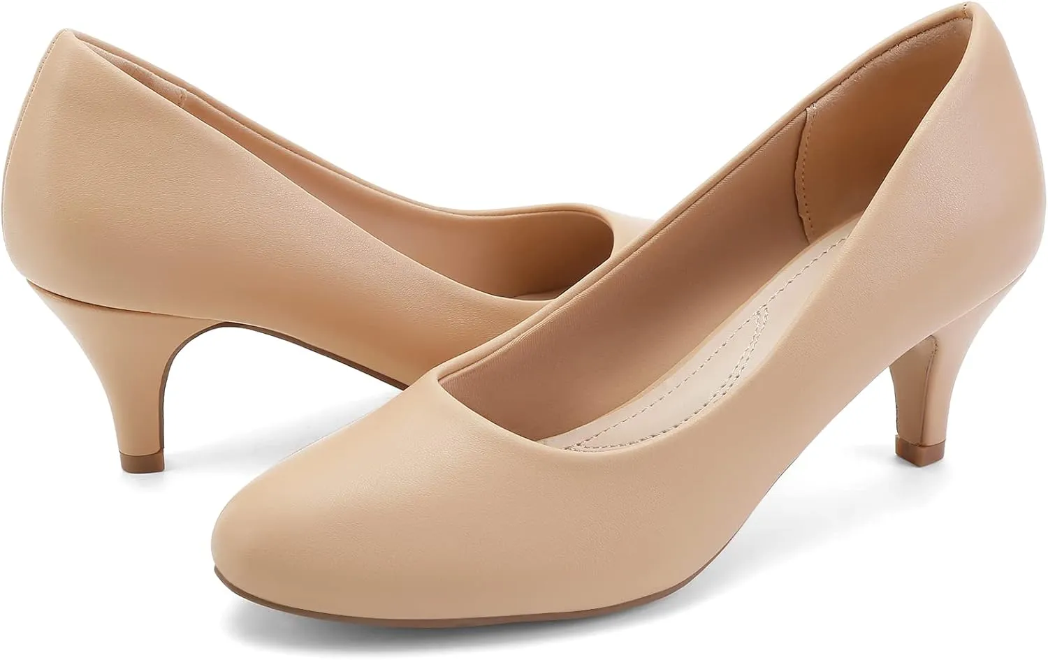 Greatonu Women’s Round Toe Low Heel Pumps Kitten Heels Closed Toe Dress Pumps Shoes Wedding Party Shoes Work Heels