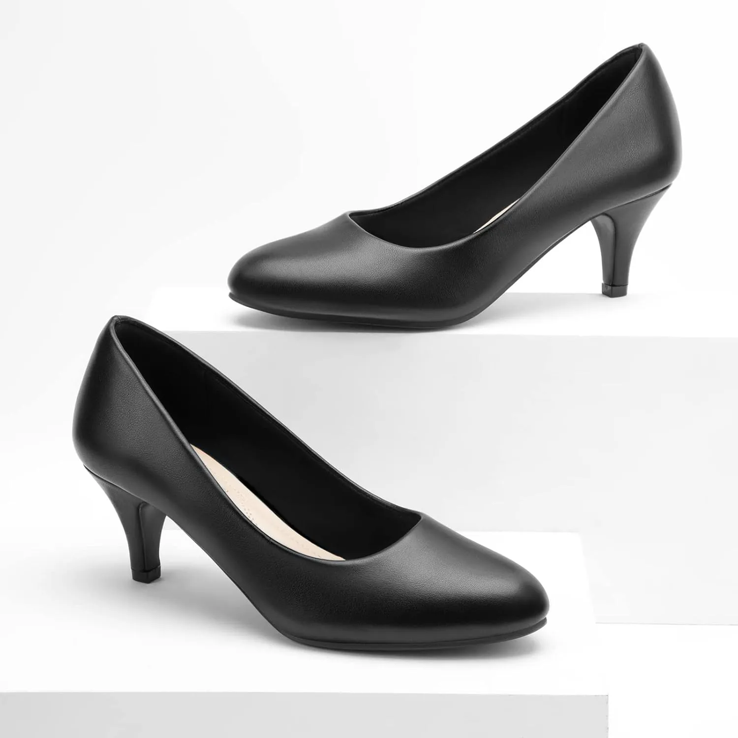Greatonu Women’s Round Toe Low Heel Pumps Kitten Heels Closed Toe Dress Pumps Shoes Wedding Party Shoes Work Heels